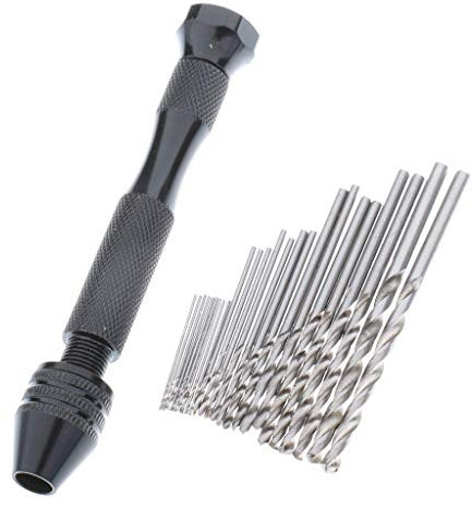 Tubayia Hohe Präzision Mini Handbohrmaschine Handbohrer Bohrmaschine mit 25 Stück Spiralbohrer für Schmuck, Uhren, Holz