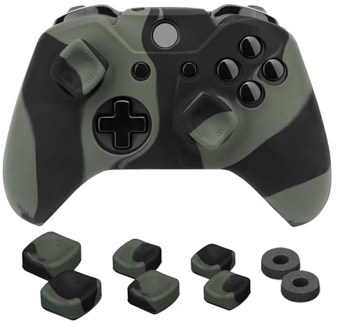 NiTHO Gaming Kit für Xbox One Controller, Anti-Schweiß Silikonhülle, 2 Analoge Präzisionsringe, 3 Größen von 2 Konkaven Joystick-Kappen, Zubehör für Xbox One Controller - Camouflage
