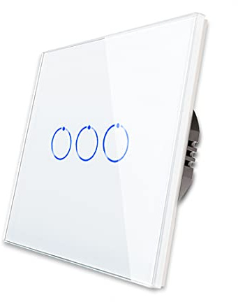 CNBINGO Touch Light Switch, White Triple Light Switch, Tempered Glass Panel with LED Backlight, No Neutral Wire Required, 3-Gang 1-Way, AC 240V 500W/Gang