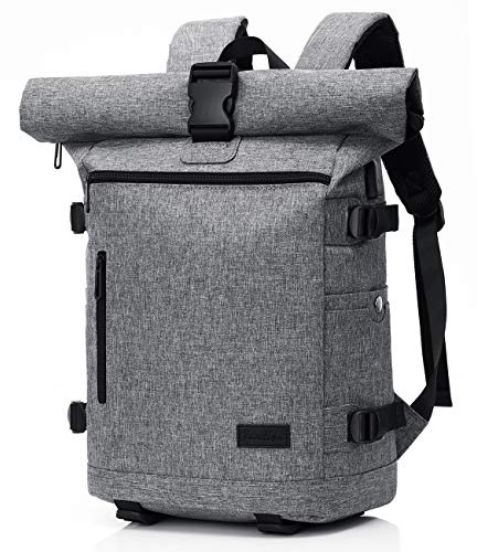 YAMTION Laptop Rucksack Herren,Rolltop Rucksack Schulrucksack Jungen Teenager mit USB Ladeanschluss & 17 Zoll Laptopfach für Schule,freizeit,Arbeit,für Männer Damen (grau)