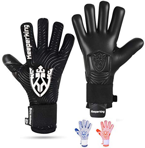 Keeperking Torwarthandschuhe für Erwachsene Fußballhandschuhe Herren Innennaht Profi Grip 4mm Fester Sitz Unisex Jonior (9,Schwarz-Neg)