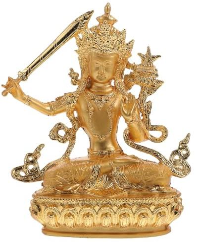 Cabilock Wohnkultur Manjushri Buddha Figur Sitzender Buddha Figur Skulptur Feng Shui Statue für Ritualen Tempel Tischdeko Buddhistisches Dekoration Ornament Zubehr Gold