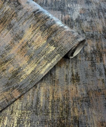 AM1NAH Distressed Wallpaper Industrial Texture Metallic Traditional Wall Paper, 20.8 X 393.0