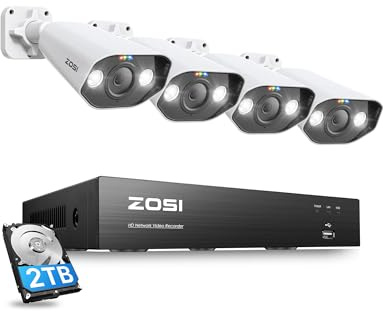 ZOSI 5MP PoE Überwachungskamera Set, Außen Videoüberwachung System mit 8CH 2TB HDD NVR, 4X 5MP Outdoor PoE Bullet Kameras, Personenerkennung, Spotlight, C182