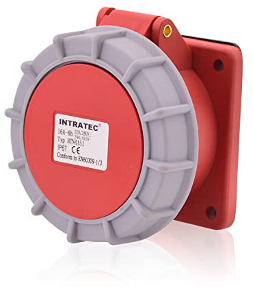 Intratec presa da incasso diritta CEE 63A 400V 5 poli IP67 6h rosso/grigio IEC60309 per impianti trifase
