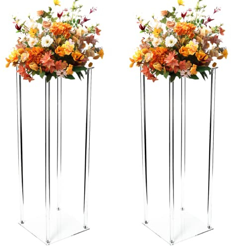 DYRABREST Clear Flower Stand Pack of 2, 40 Inch Tall 10 Inch Dia. Wedding Decoration Table Centerpiece Clear Acrylic Floor Vase Decorative Column Stand, for Home Party Wedding Event