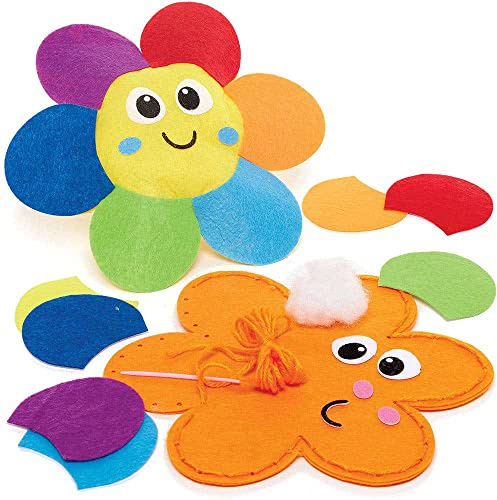 Baker Ross FC732 Blumen Kissen Nähset, 2er-Pack, Bastelset zum Nähen und kreativen Gestalten für Kinder