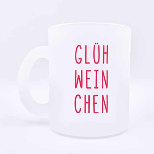 Personalisierte Glastasse Glitzer Tasse Weihnachtstasse mit eigenen Namen. Schönes Geschenk für Oma, Opa, Mama, Papa, Freundin, Glühwein, Kakao, Nikolausgeschenk (Glühweinchen - Rot, Glas)
