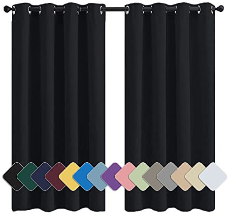 MENGH Vorhang Verdunkelung Ösenschals Blickdicht Thermo Schalldämmend, für Zimmer Küche Babyroom Schwarz 1 Stück, 120x180cm(HxB)