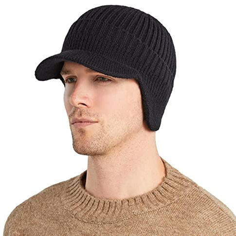 Eayoly Beanie-Mütze mit Ballonmütze | Dicker, mit Fleece gefütterter, gestrickter Newsboy-Mütze für Herren, Slouch-Mütze | Outdoor warme Ohrenschutz Strickmütze geeignet für Outdoor-Aktivitäten
