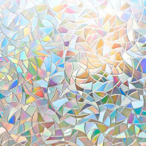 Lifetree Stained Glass Window Film Privacy: Rainbow Window Frosted Film for Glass Windows Self Adhesive Static Cling Decorative Film for Home (45 * 300cm)