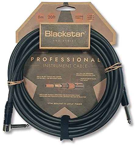 Blackstar 6m (20ft) Pro Series Instrument Cable Straight ¼” Jack to Angle ¼” Jack for Bass/Electric Guitar/Electro-Acoustic/Keyboard/Amp (BSCABLEPRO20FTSA)