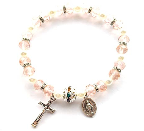 Katholisches Strang Armband Frauen für Kreuz Perlen Stretch Rosenkranz Armband Religiöser Schmuck Elastisch für Frauen Männer