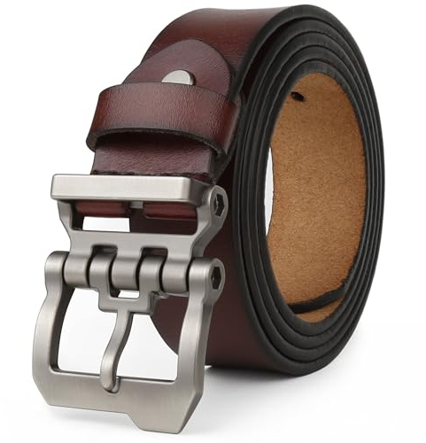 JingHao Gürtel Herren,Ledergürtel 110cm-160cm,Jeansgürtel,Gürtel Metall Retro Denim Große Taille Männer Gürtel 38mm Breit Schwarz Braun D20(Länge 110cm Fit für Taille 31-33, Schokolade 1)