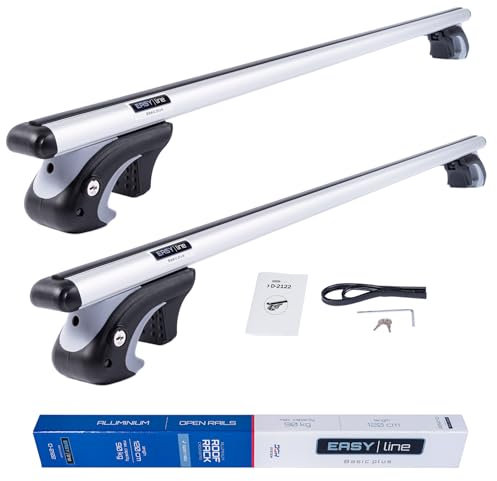 DGH SYSTEM Kompletter Aluminium-Dachträger Relingträger Easy Line Basic Plus 120 cm kompatibel mit Skoda Octavia II Kombi 2008-2012 mit offener Dachreling, abschließbar, Nutzlast 90 kg