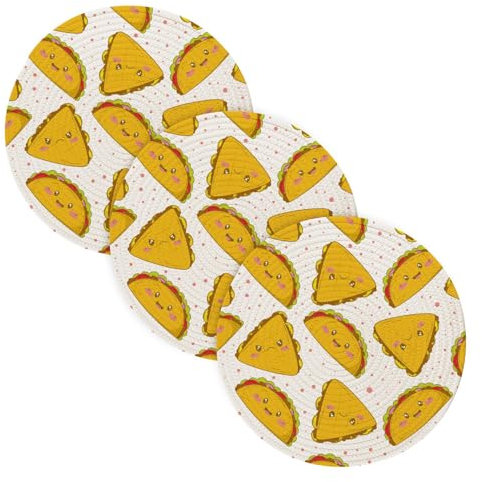 3 Pcs Kitchen Trivet Seamless Pattern Mexican Tacos Quesadillas for Hot Dishes 15in Cotton Thread Weave Pots Pans Set Holder for Microwave Stove Kitchen Countertop Protector
