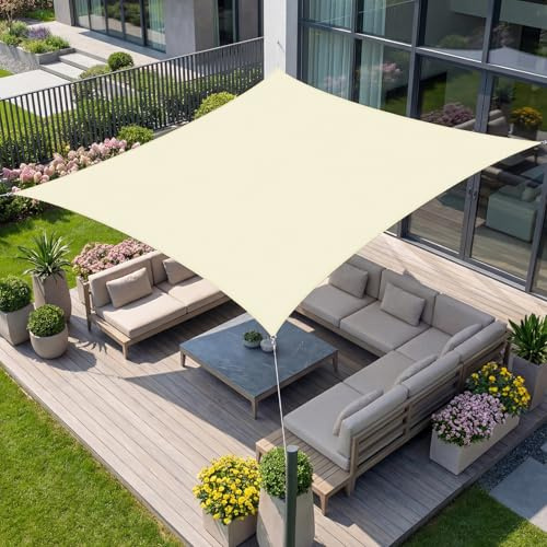 wiipara 3,6x3,6m Sonnensegel Quadrat, Wasserdicht Sonnenschutz Segeltuch Sunsegel, 95% UV Schutz, Regenschutz, Premium Polyester Sonnensegel für Balkon Terrasse Garten, inkl. Befestigungsseile (Creme)