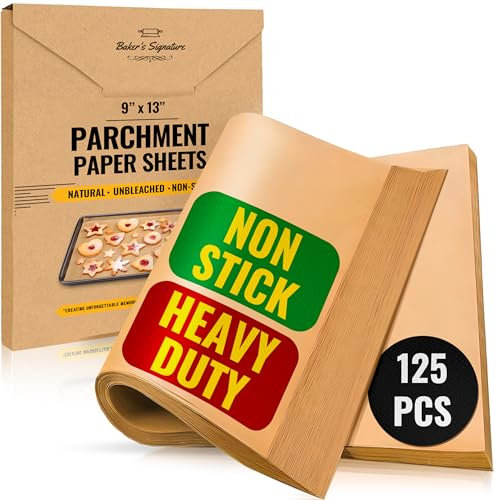 Parchment Paper Sheets by Baker’s Signature | Baking Paper, 125 Pcs 9x13 Inch, Unbleached - Perfect for Baking, Precut Non-Stick Sheets, Eco-Friendly, Will Not Curl or Burn