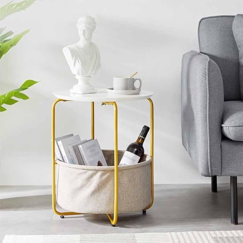 ZYBOWAYL Beistelltisch Minimalistisch Kaffeetisch, Kleiner Wohnzimmertisch, Ø40cm Rund Sofatisch Blumentisch, 2 Ebenen Nachttisch mit Aufbewahrungskorb Abnehmbare, für Couch Wohnzimmer (Color : B)