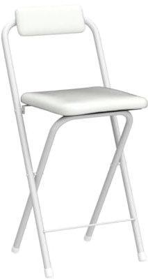 WUSHENGHAI Mit Leder Gepolsterter, Klappbarer Hocker in Thekenhöhe, Klappbarer Barhocker Mit Rückenlehne, Tragbarer Klapphocker, Hohe Barhocker Für Outdoor-Küchen-Shop-Café,25.5inch,White