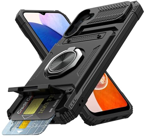 Coolden for Samsung A14 Phone Case with Card Holder [Max 2 Cards] Ring Kickstand Armor Shockproof Military Grade Heavy Duty Protective Case Wallet Case Cover for Samsung Galaxy A14 Phone Case-Black