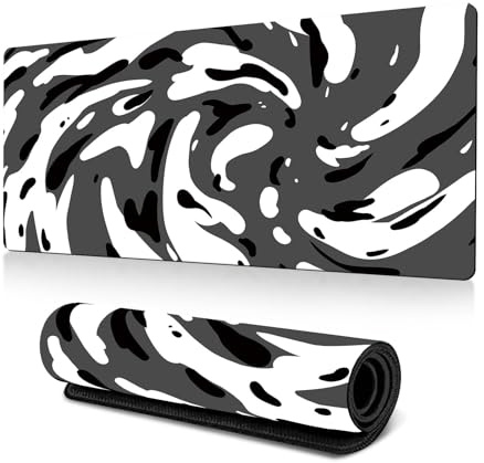 Hixingo Mauspad XXL/XL/L, Einfache Flüssigkeit Gaming Mauspad, Mauspad mit Anti-Rutsch Gummiboden, Vernähte Kanten Mousepad, Mouse pad für Büro, Zuhause (Weiß Grau,1200x600x3mm)