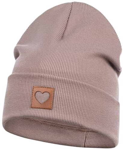 Smarilla Mütze Beanie Mädchen Damen Kinder Übergangsmütze | Gerippt Herzapplikation Herbstmütze Ganzjahresmütze