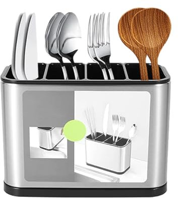 Dorclife Kitchen Utensil Holder Stainless Steel Cutlery Organiser Cutlery Drainer Tableware Holder for Sink Countertop Cutlery Drying Holder for Spoons, Spatulas, Forks, Kitchen Organizer