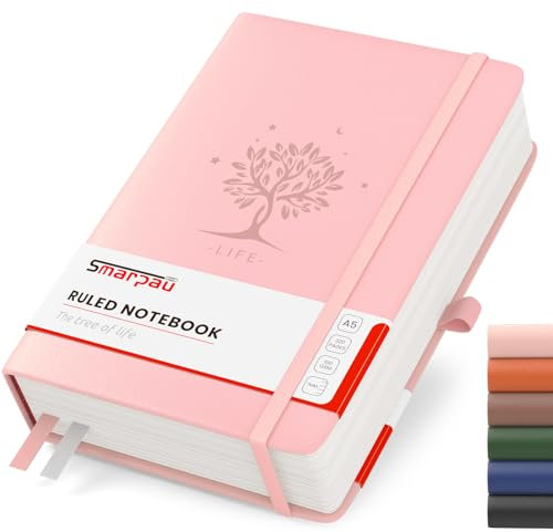 Smarpau Notizbuch A5 Liniert, Hardcover mit100gsm 320 Seiten Dickes Tintenfestes Papie, Tagebuch Leder, Notizblock für Erwachsene Arbeit, Schreiben, Notizen, Lernen, Reisen, 14.5 x 21 cm-Rosa