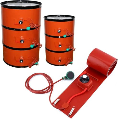 Calentador de bidón de metal con banda para bidón de 53/55 galones -- Almohadilla calefactora de bidón de aceite de miel - Calentador de bidón de silicona con termostato aj(Size:200L 174*25CM 2000W)