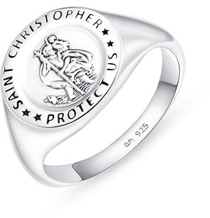 Amberta Christlicher Ring Herren Sterling Silber 925 | Kleiner Finger Ring Herren | Siegelring Für Herren Silber | Herren Ring Religiös:Christlicher Ring Sterling Silber Ringgröße 68,8