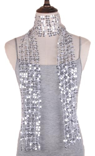 Damen Pailletten Schal Kette Glitzer Halstuch Lang Schmale Hals Krawatte Netzschal Punk Paillettennetz Breite Halskette Mesh Stirnband Sparkle Kopftuch Schlips für Fasching Karneval Party 160CM