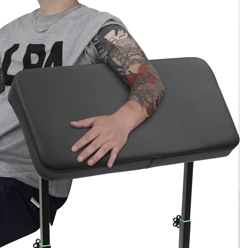 Support d'accoudoir de tatouage, hauteur 69-102 cm, support de bras multi-angles, coussin en PU souple 70 x 40 cm, support d'accoudoir antidérapant, support de repose-jambes, max. 30 kg