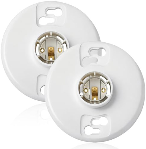 Saysurey 2 Pcs E26 Medium Base Ceiling Lamp Holder Keyless Light Sockets White Bulb Socket Incandescent Fluorescent CFL Lamp Holder 660w 250v (Phenolic Resin)