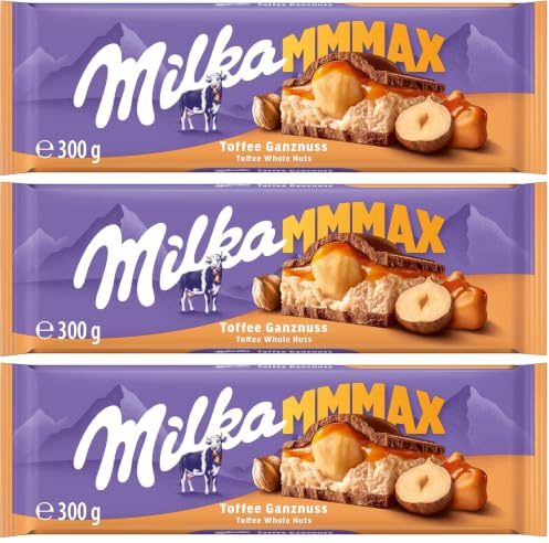Milka Toffee Ganznuss 1 x 300g I Großtafel I Alpenmilch-Schokolade I mit Milchcréme-Füllung, Karamell und ganzen Haselnüssen I Milka Nuss-Schokolade aus 100% Alpenmilch I Tafelschokolade