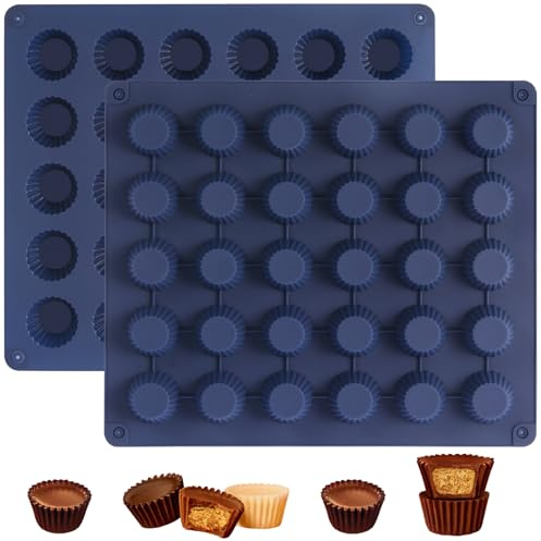 Peanut Butter Cup Molds, Bite-Size Chocolate Molds, Silicone Mold for Keto Fat Bomb, Jelly, Ice and Cordial, 2 PCS (Blue, Bite-Size)