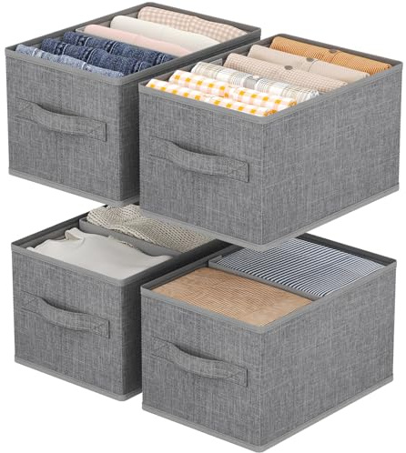 Lifewit 4 Stück Schrank Organizer Kleiderschrank mit Griff, 30 x 21 x 18 cm | Faltbarer Kleider Aufbewahrungsboxen mit EntfernbareTrennwand, Stoff Ordnungsboxen für Kleidung, Hosen, Socken