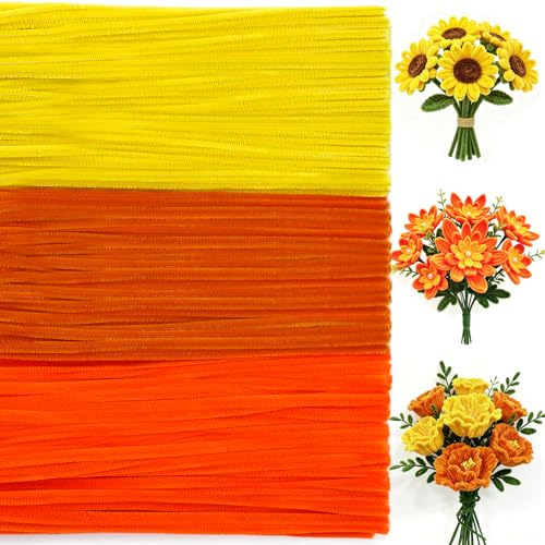 Kuppt 300 Stück Pfeifenputzer zum Basteln, Pfeifenreiniger Gelb 30cm | Pfeifenreiniger zum Basteln, Chenilledraht für Blumen, Heimdekoration, DIY Handwerksprojekte