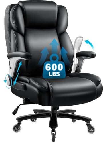 Lembeir 600lbs Big and Tall Office Chair, Heavy Duty Executive Office Chair for Heavy People, High Back Computer Chair with Adjustable Lumbar Support,Flip Arms