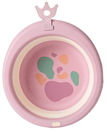 SOPOTUTU Tragbares Faltbares Silikonwaschbecken für Babys und Kleinkinder Rosa Cartoon Design Praktisches Badewannenbecken für Camping und Fußwäsche