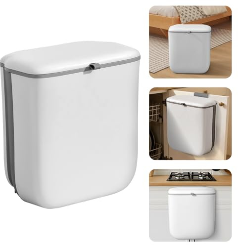 Bloymsk Sliding Lid Under Kitchen Counter Bin, 10L Food Waste Caddy for Kitchen, Small Hanging Cupboard Bin, Food Waste Bin for Cabinet