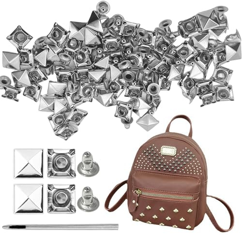 OHYER nietenzange set kleidung nieten kleidung ziernieten hohlnieten schraubnieten nieten set studs studs for clothes Werkzeug für DIY Lederhandwerk (2,5 mm Stanzloch, Quadratisches Silber * 8mm)