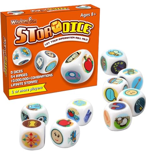 Geschichtenerzählen, Würfelspiel mit 9 Ebenen, Blöcke mit Ikonen, lustiges fantasievolles Spiel für Kinder, Erwachsene, Familie, kreative Kreation beim Bauen von Lernspielen