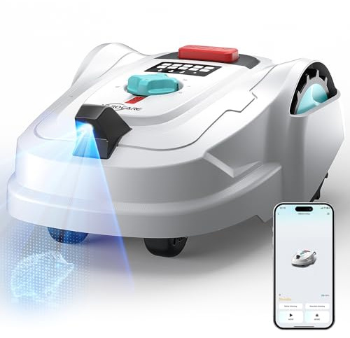 YARDCARE M800Plus Robot tagliaerba senza filo perimetrale, fino a 800 m², posizionamento GPS + visione IA, percorsi a U, robot tosaerba con App, rilevamento di 150 ostacoli（bianco azzurro）