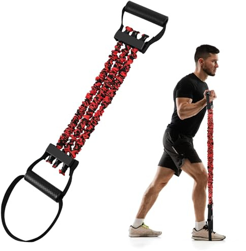 Flintronic Verstellbarer Chest Expander Fitness Widerstandsbänder mit 3 Strings, Verstellbare Widerstandsbänder mit Griffen, Bauchtrainer Multifunktionstrainer für Zuhause, Rot