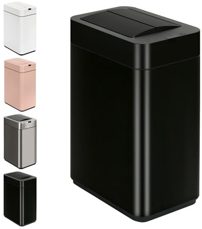 SYNCVIBE Sensor Trash Can with Butterfly Lid 2.6 Gallon Rectangular Automatic Garbage Can, Stainless Steel Trash Bin, Slim Waterproof Wastebaskets with Lid Soft Close for Under Counter, Black