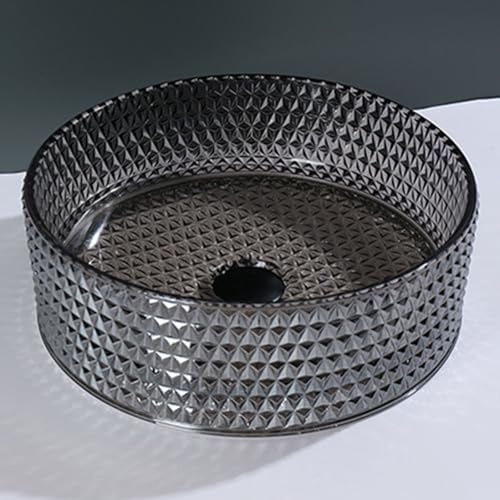 ZYCDP Waschbecken Aufsatzbecken Rund Glaswaschbecken Bad 360X360X115mm Ohne Hahnloch Grau