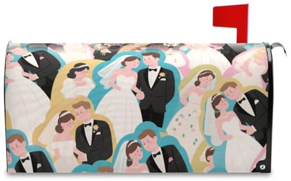 Yoogain Carino Cartone Animato Sposa Sposo Decorativo Della Cassetta Delle Poste Coperture per Mardi Carino Natale Copertura Della Cassetta Postale di Formato Standard