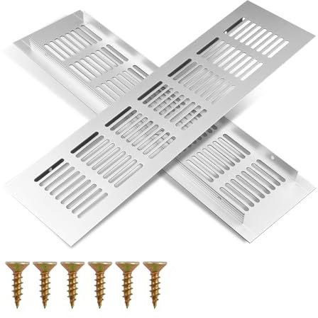 2 Pezzi Griglia Aerazione Rettangolare in Alluminio 50x300mm, Griglia di Aerazione per Porte o Armadi, Griglie di Ventilazione con Fori di Montaggio per Mobili, Cucina e Frigorifero