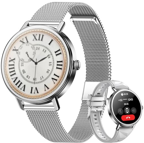 Blackview Smartwatch Damen, 1,26 Zoll Runde Fitnessuhr mit Pulsmesser, Schlafmonitor, SpO2, Schrittzähler & Aktivitätstracker, IP67 Armbanduhr, Uhr für Sport, Arbeit & Alltag, Android & iOS, Silber